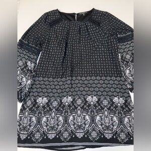 Fifth & Park Women’s Dress 1X Black White Boho Paisley Print Long Sleeve